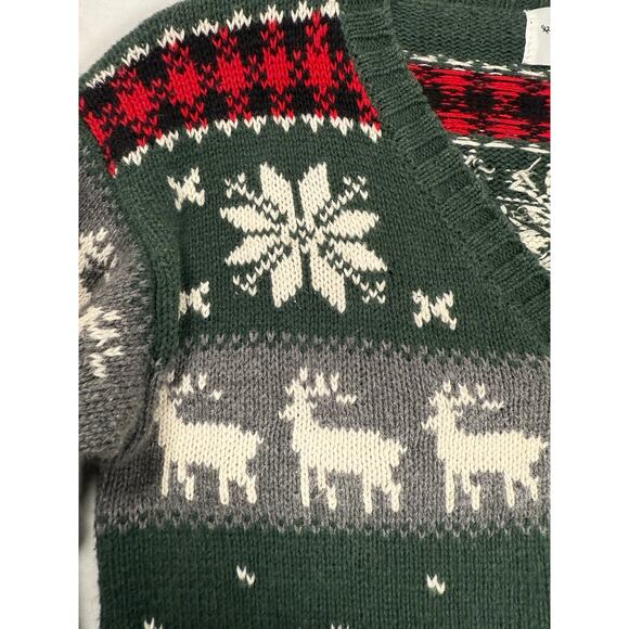 Vintage Kitestrings Cardigan Sweater Sz 7 Nordic Snowflakes Deer Red Green - Picture 3 of 8